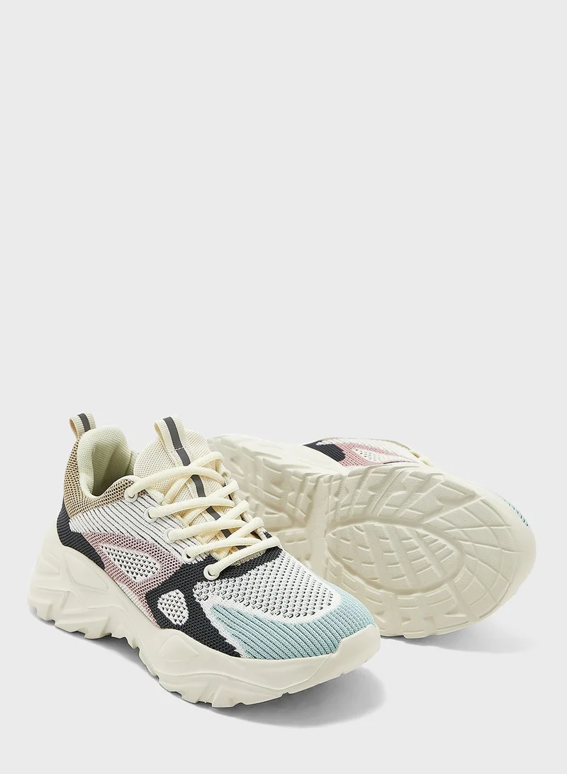 Ginger Color Blcok Knit Chunky Sneakers