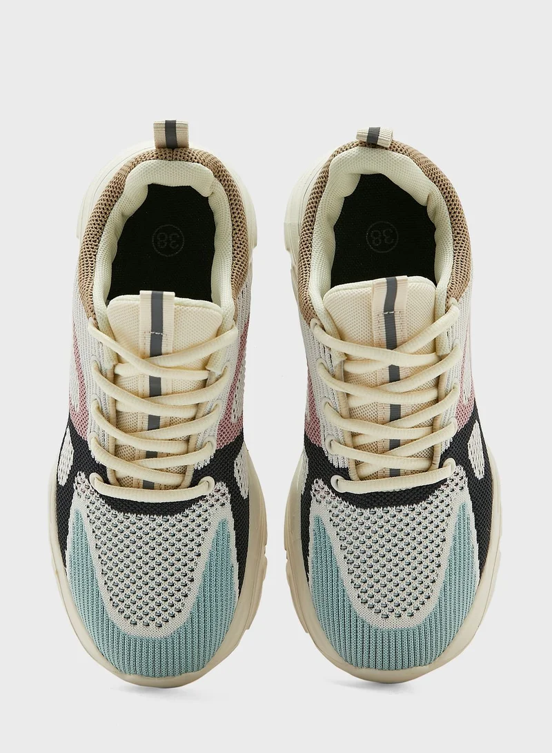Ginger Color Blcok Knit Chunky Sneakers