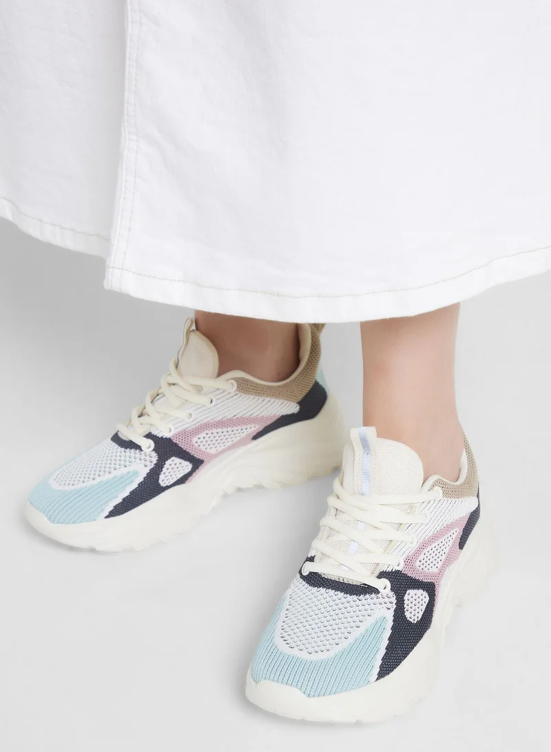 Ginger Color Blcok Knit Chunky Sneakers