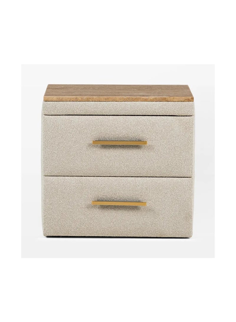SAPSA BEDDING Nightstand Two Drawer Marble Top MDF with Upholstered Fabric and Gold Handle - Image 1