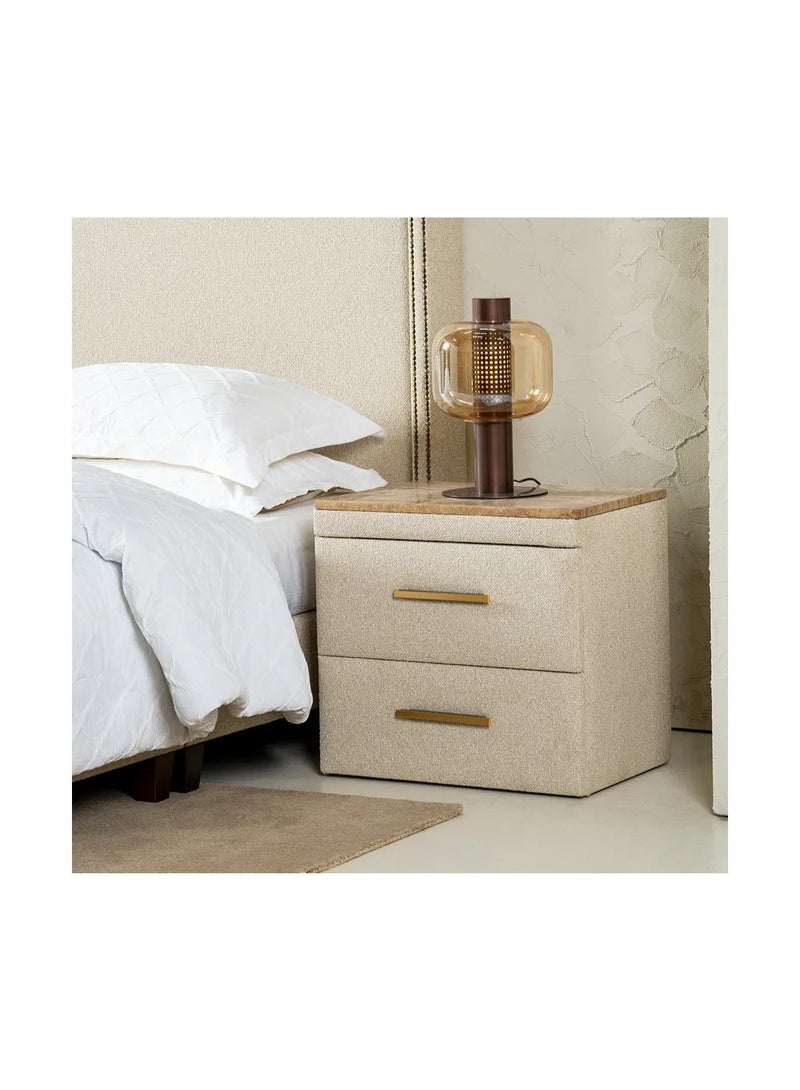 SAPSA BEDDING Nightstand Two Drawer Marble Top MDF with Upholstered Fabric and Gold Handle - Image 2
