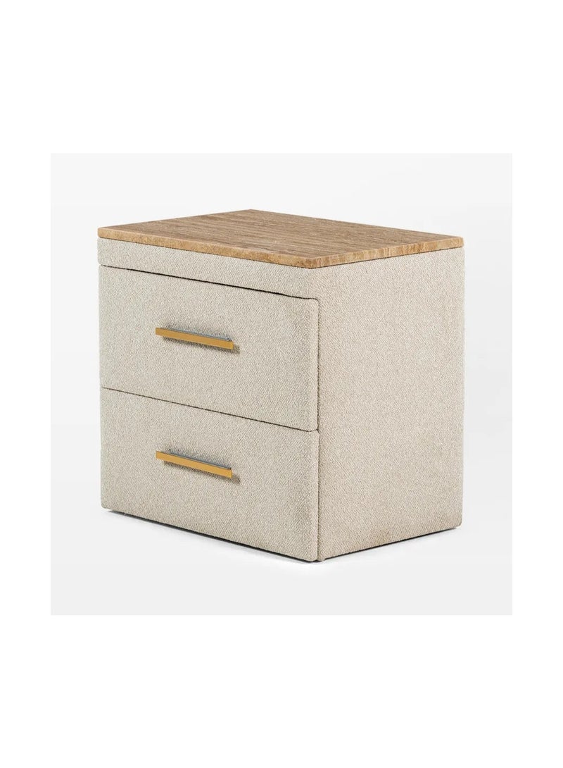 SAPSA BEDDING Nightstand Two Drawer Marble Top MDF with Upholstered Fabric and Gold Handle - Image 3