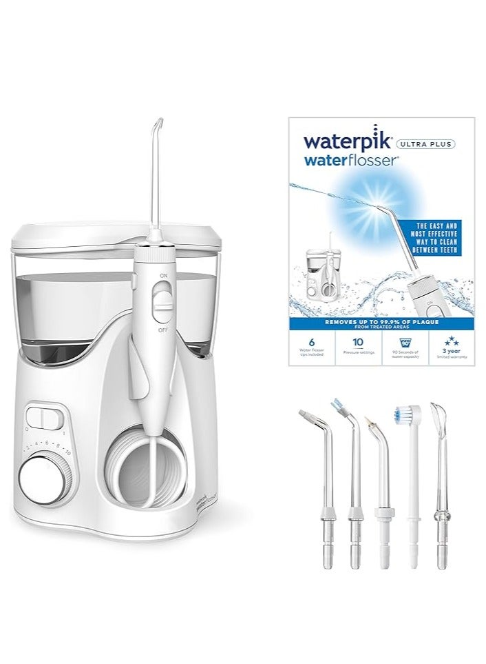 واتربيك واتر بيك ألترا بلس لتنظيف الأسنان بالماء - 5 رؤوس، نظام تحكم متقدم بالضغط، 10 إعدادات، لإزالة طبقة البلاك، لون أبيض، موديل WP-150UK - Image 1