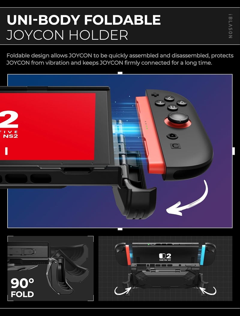 آي-بلاسون لحافظة Nintendo Switch 2 مع حامل قابل للتوصيل [حامل Joycon قابل للطي] [فتحا�� تخزين البطاقات] [تصميم مريح] غطاء حماية مريح من قطعة واحدة لـ Switch 2 (2025) (أسود) - Image 3
