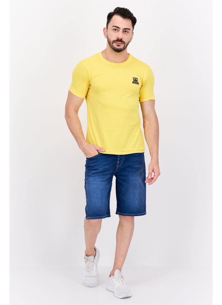 Free Soul Men Round Neck Short Sleeve Embroidered Logo Troon T Shirt, Yellow  - Image 2