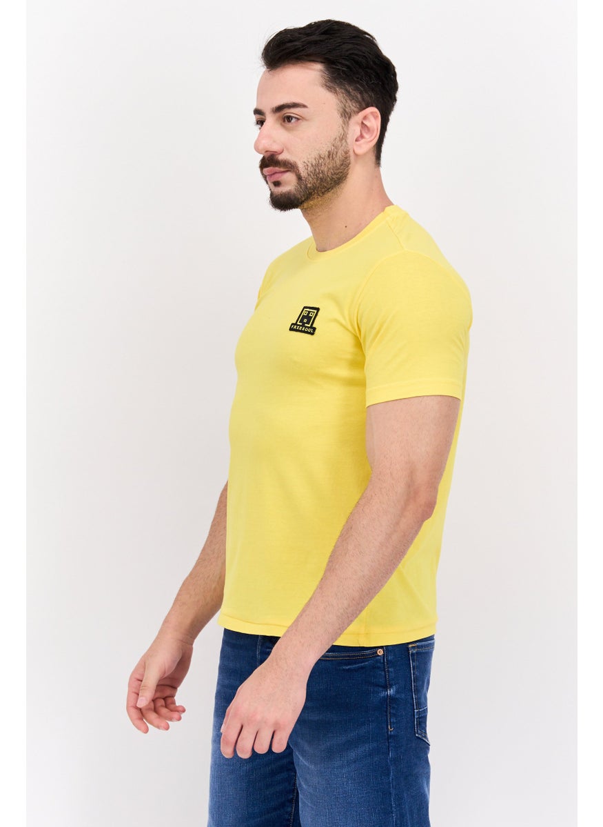 Free Soul Men Round Neck Short Sleeve Embroidered Logo Troon T Shirt, Yellow  - Image 4