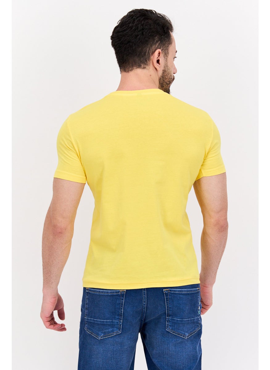Free Soul Men Round Neck Short Sleeve Embroidered Logo Troon T Shirt, Yellow  - Image 3