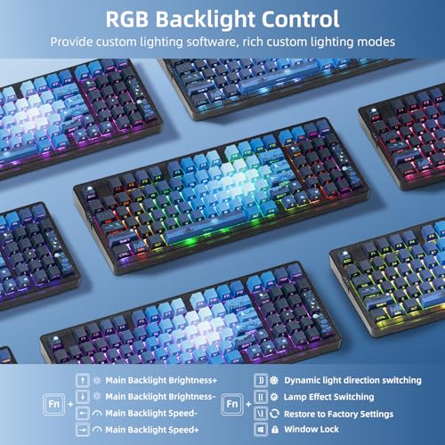ZORNHER ZH980 Mechanical Keyboard,95% Blue Creamy Keyboard with Number Pad,Hot-Swappable Custom Gaming Keyboard,Shine Through Dye Sublimation PBT Keycaps,Creamy Sounding Linear Switches - Image 4