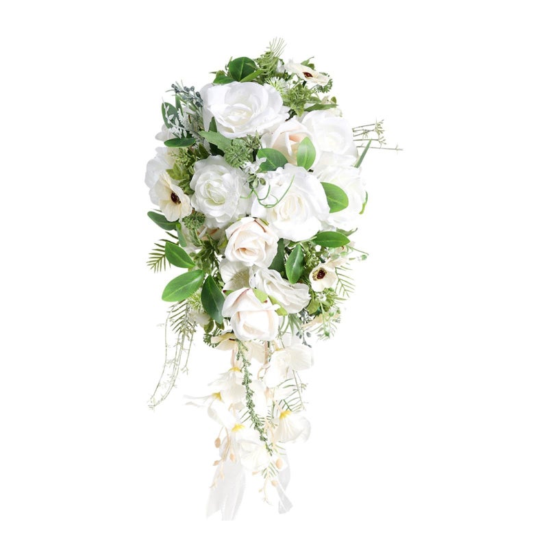 Jojomis Artificial Rose Bridal Bouquet Decorative Flowers For Wedding Ceremony Outdoor Party White - Image 2