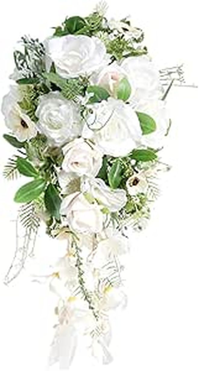 Jojomis Artificial Rose Bridal Bouquet Decorative Flowers For Wedding Ceremony Outdoor Party White - Image 1