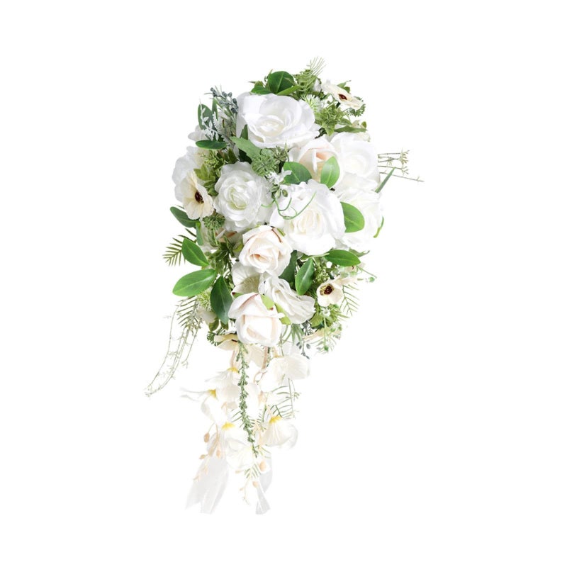 Jojomis Artificial Rose Bridal Bouquet Decorative Flowers For Wedding Ceremony Outdoor Party White - Image 5