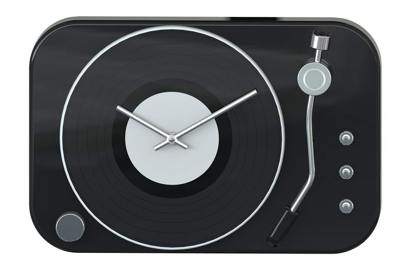 Jumbl Vintage Retro Metal Record Player Wall Clock Black