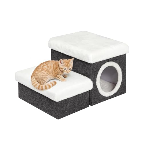 B FSOBEIIALEO Cat House Pet Stairs for Beds Sofa Foldable Dog Steps 2Tier With Storage Toy Box Small Indoor Pet Steps Grey 157x126x126 Inches - Image 1