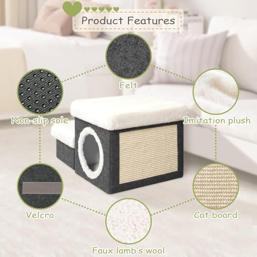 B FSOBEIIALEO Cat House Pet Stairs for Beds Sofa Foldable Dog Steps 2Tier With Storage Toy Box Small Indoor Pet Steps Grey 157x126x126 Inches - Image 3