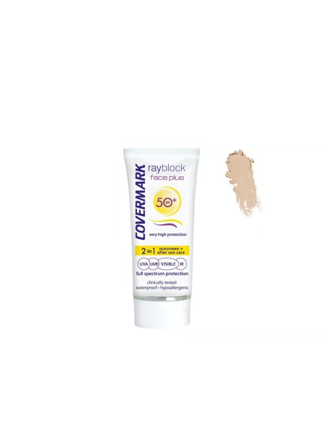 Covermark Rayblock Face Plus Tinted Cream Dry/Sensitive 2-In-1 Sunscreen SPF50+ Soft Brown 50ml - Image 1