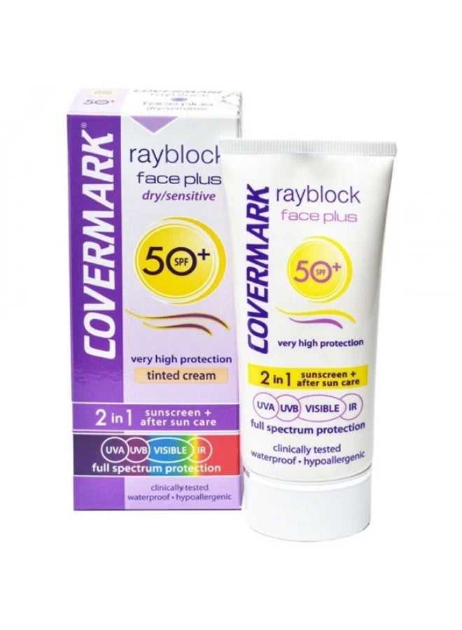 Covermark Rayblock Face Plus Tinted Cream Dry/Sensitive 2-In-1 Sunscreen SPF50+ Soft Brown 50ml - Image 2