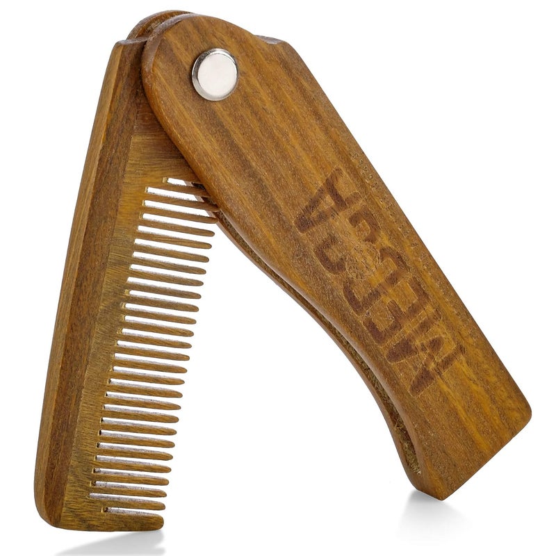 MEDca Folding Wooden Comb  100 Solid Beech Wood  Fine Tooth Pocket Sized Beard Mustache Head Hair Brush Combs for Men With Any Hair Types  Travel Styling  Detangler