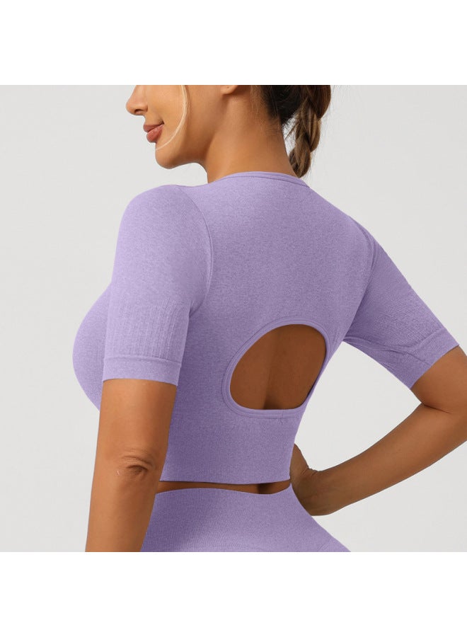 general Purple Women's Slim Fit Yoga Short Sleeve Top Breathable Sports Fitness Shirt - Image 1