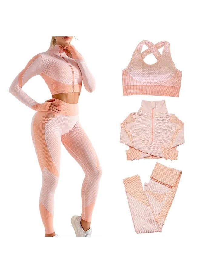 NIBEMINENT Women's 3pcs Seamless Workout Outfits Sets, Yoga Sportswear Tracksuit Leggings and Stretch Sports Bra Fitness - Image 1