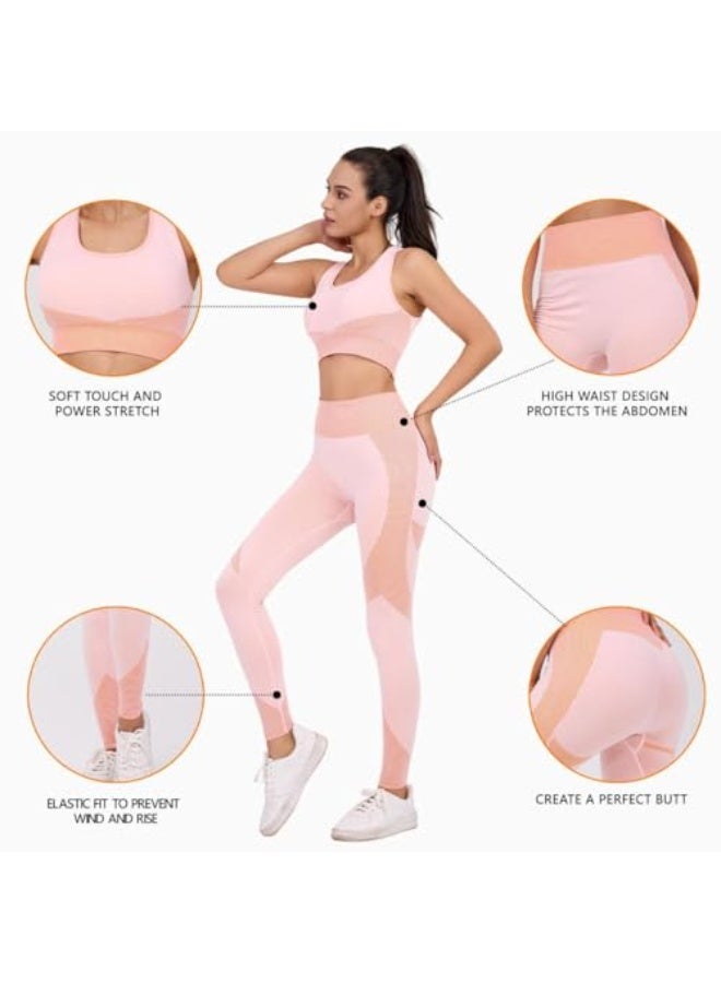 NIBEMINENT Women's 3pcs Seamless Workout Outfits Sets, Yoga Sportswear Tracksuit Leggings and Stretch Sports Bra Fitness - Image 3