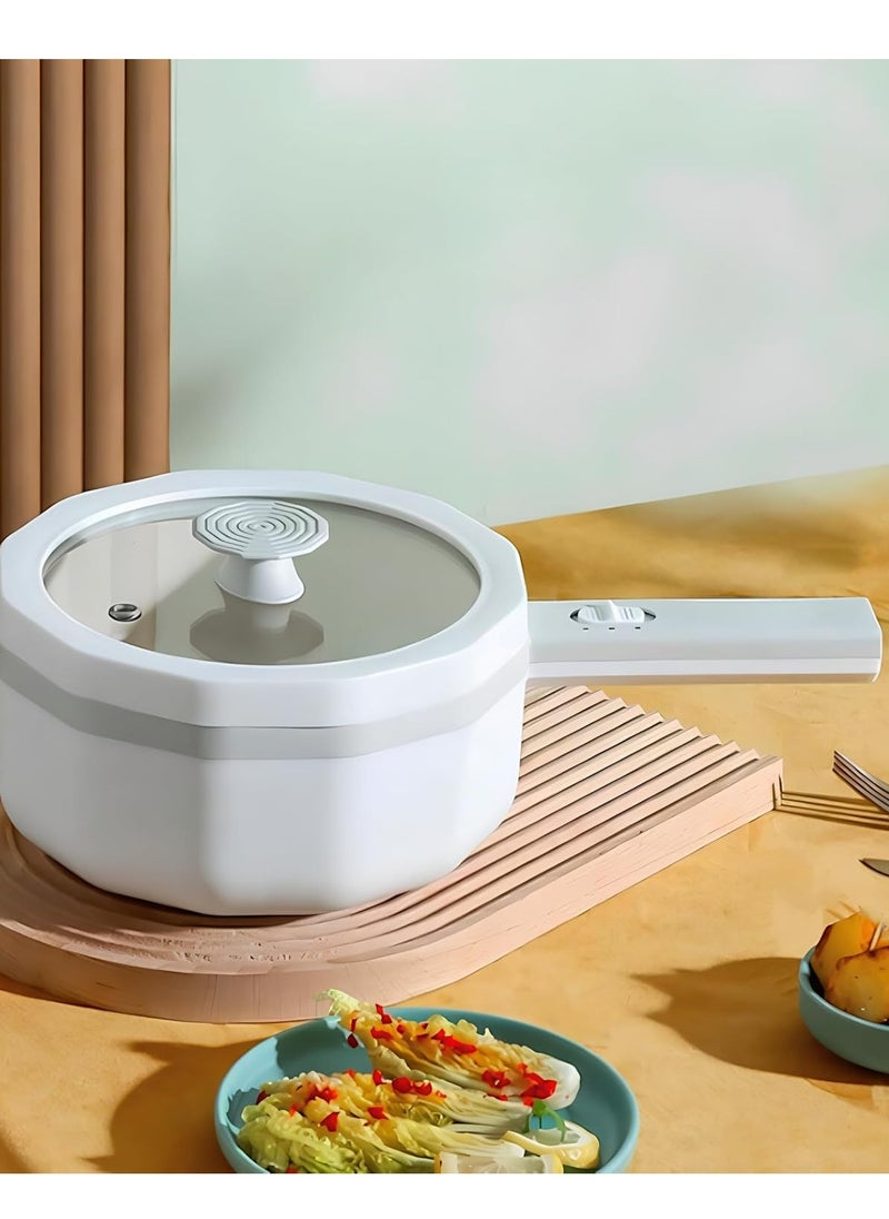 XVersion - Electric Hot Pot with Steamer Pot, 1.5L Electric Cooker Food Steamer, Electric Pot Fry Pan, Non Stick Pan Steak,Egg,Pasta, Electric pan for Fried Rice, Soup Hotpot, (White, 1.5L) - Image 1