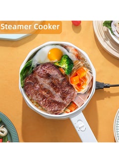 XVersion Electric Hot Pot with Steamer Pot, 1.5L Electric Cooker Food Steamer, Electric Pot Fry Pan, Non Stick Pan Steak,Egg,Pasta, Electric pan for Fried Rice, Soup Hotpot, (White, 1.5L)  - Image 2