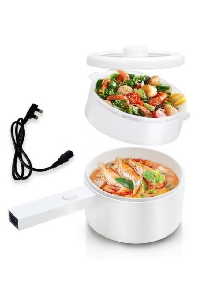 XVersion Electric Hot Pot with Steamer Pot, 1.5L Electric Cooker Food Steamer, Electric Pot Fry Pan, Non Stick Pan Steak,Egg,Pasta, Electric pan for Fried Rice, Soup Hotpot, (White, 1.5L)  - Image 1