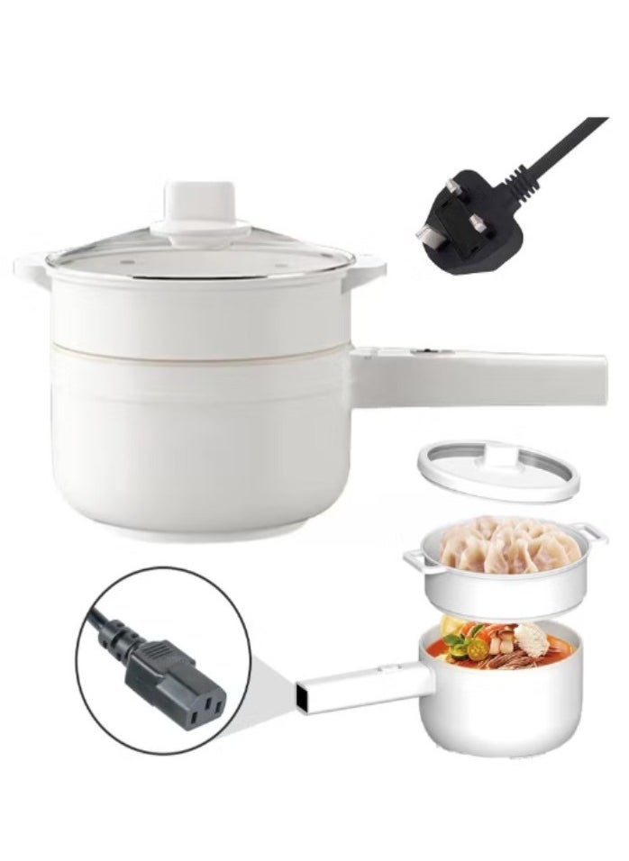 XVersion Electric Hot Pot with Steamer Pot, 1.5L Electric Cooker Food Steamer, Electric Pot Fry Pan, Non Stick Pan Steak,Egg,Pasta, Electric pan for Fried Rice, Soup Hotpot, (White, 1.5L)  - Image 1