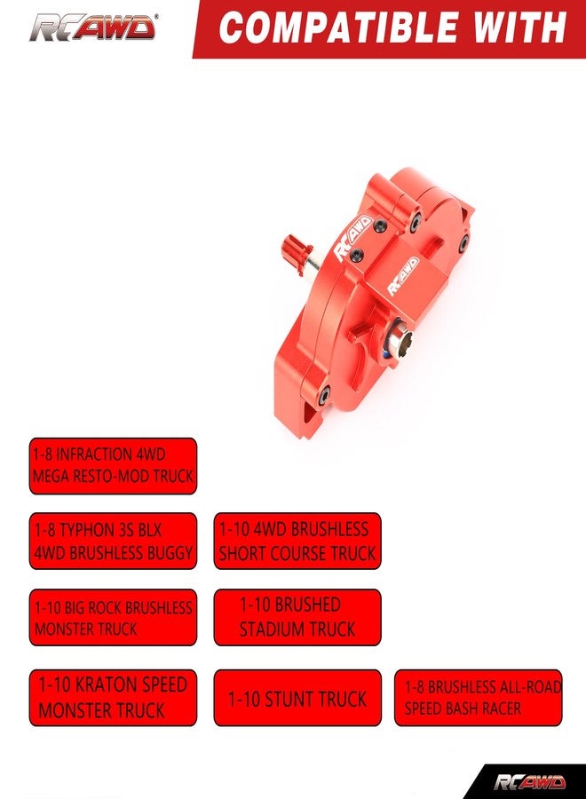 RCAWD Brushed Aluminum Alloy Center Gearbox + 57T Metal Center Gearbox Assembly for 1/10 Arrma Big Rock Granite Typhon Outcast Kraton Arrma 3s 4s Blx&Mega550(Red) - Image 3