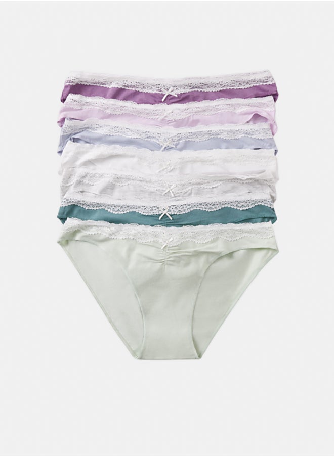 women'secret Pack Of 7 Classic Cotton Panties With Gathers And Lace  - Image 1