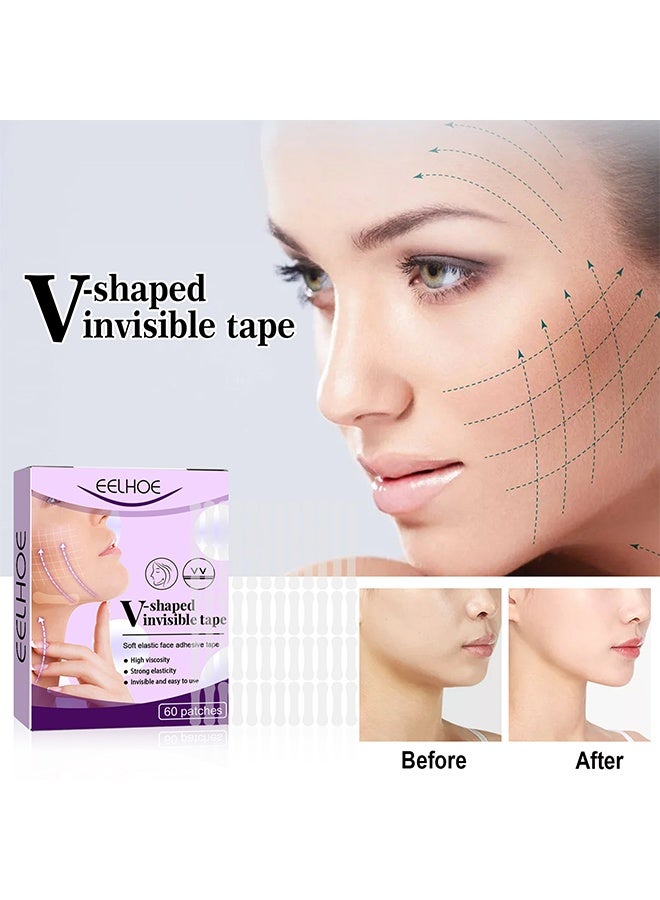 EELHOE V-shaped Invisible Tape, Skin-friendly Elastic Waterproof Lasting Face Lifting Adhevise Tape 60Patches/Box - Image 1