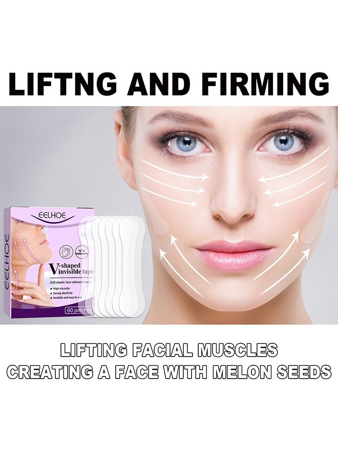 EELHOE V-shaped Invisible Tape, Skin-friendly Elastic Waterproof Lasting Face Lifting Adhevise Tape 60Patches/Box - Image 5