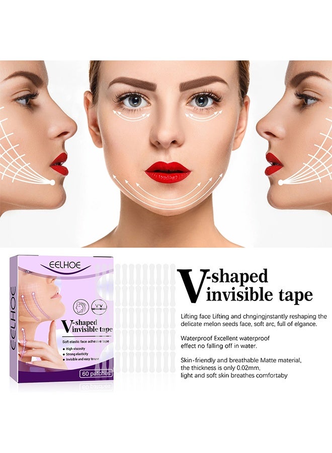EELHOE V-shaped Invisible Tape, Skin-friendly Elastic Waterproof Lasting Face Lifting Adhevise Tape 60Patches/Box - Image 4