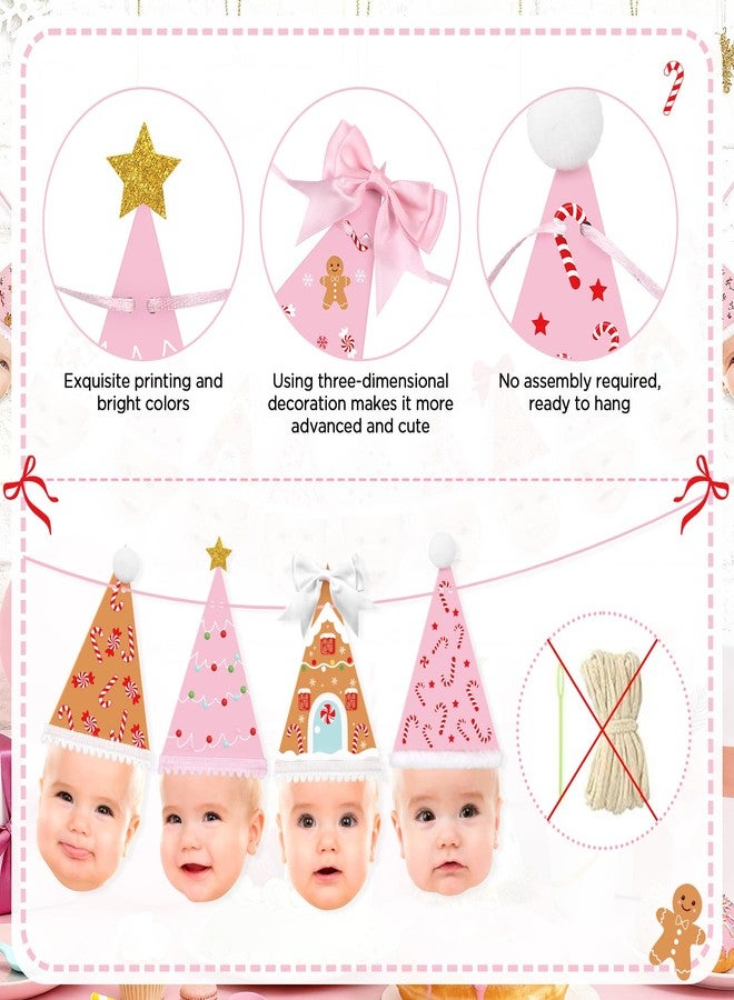 K KUMEED Custom Face Christmas Banner,Bow Birthday Photo Banner from Newborn to 12 Months Gingerbread Christmas Hat Theme Monthly Milestone Photograph Bunting Garland - Image 4