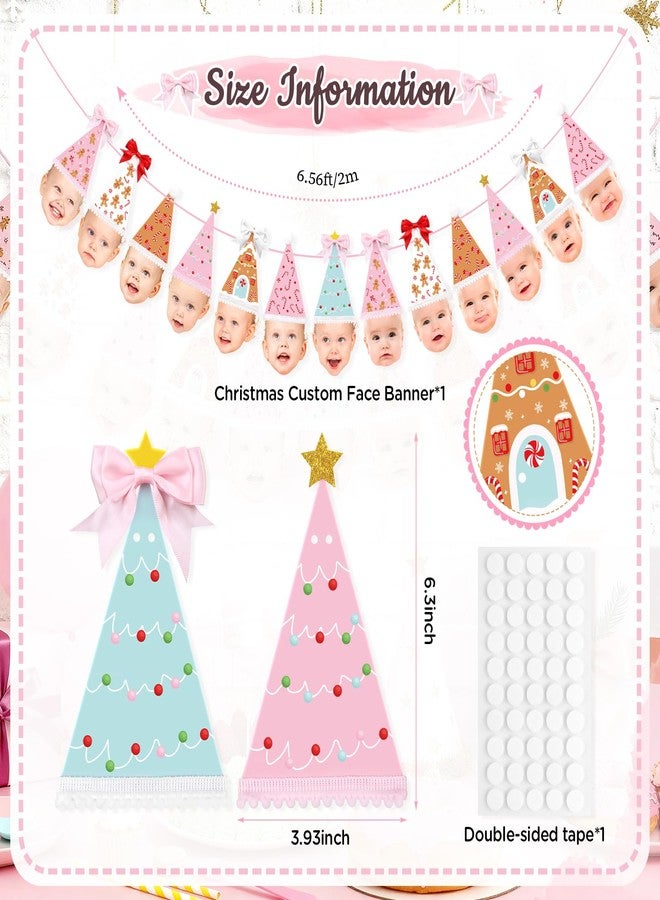 K KUMEED Custom Face Christmas Banner,Bow Birthday Photo Banner from Newborn to 12 Months Gingerbread Christmas Hat Theme Monthly Milestone Photograph Bunting Garland - Image 2