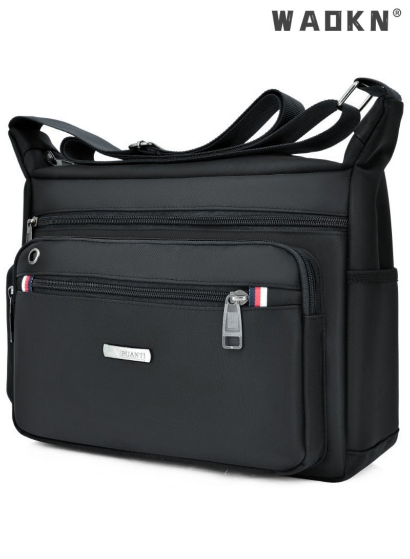 WAOKN Messenger Bag for Men,Shoulder Bag for All-Purpose Use Travel Bag Sling Bag Crossbody Bags,Hand Luggage,Leisure,Work,Office,Nylon Messenger Bag for Work Business Office School Bags Purse (Black)  - Image 1