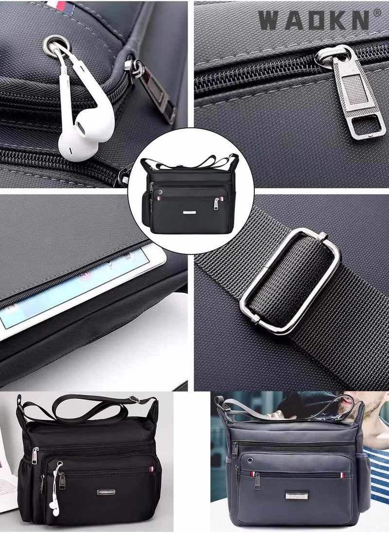 WAOKN Messenger Bag for Men,Shoulder Bag for All-Purpose Use Travel Bag Sling Bag Crossbody Bags,Hand Luggage,Leisure,Work,Office,Nylon Messenger Bag for Work Business Office School Bags Purse (Black)  - Image 4