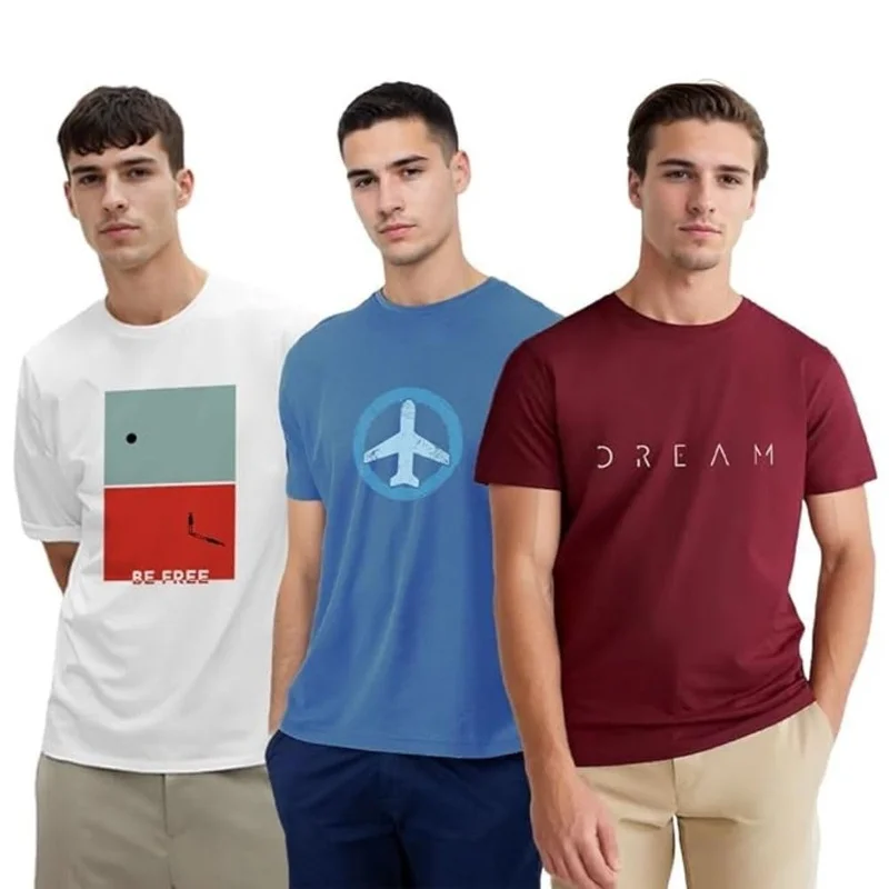 نوبيرو Men's Graphic Printed Cotton T-Shirts Pack of 3