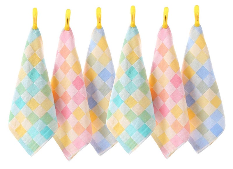ELEG & STILANCE ELEG STILANCE Soft Multicolor Cotton Face Towel Hanky for WomenCheck Hanky Girls and Kids Size 105 x 105 inch Pack of 6 - Image 1
