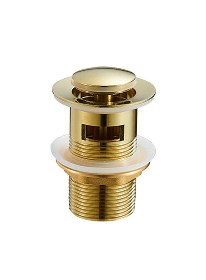 European-Style All-Copper Pop-Up Drain Head – 40mm Full Thread Brass Waste Coupling for Glass, Tabletop & Under-Counter Wash Basins, Gold  with Small Cover & Hole - Image 1