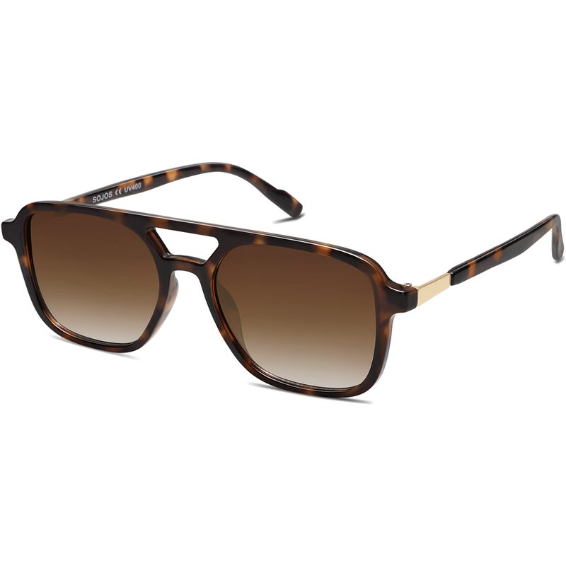 SOJOS Retro Aviator Sunglasses for Women Men,Trendy Rectangle Womens Mens Shades Sun Glasses SJ2202 Tortoise Frame Brown Grading Lens - Image 1