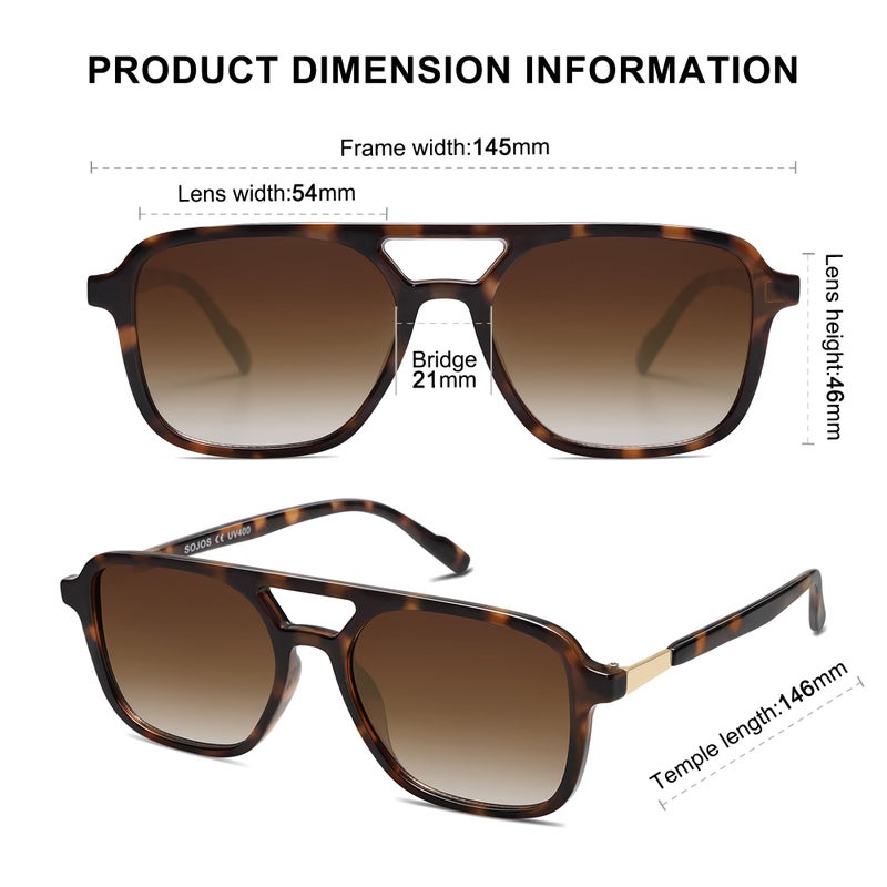 SOJOS Retro Aviator Sunglasses for Women Men,Trendy Rectangle Womens Mens Shades Sun Glasses SJ2202 Tortoise Frame Brown Grading Lens - Image 4