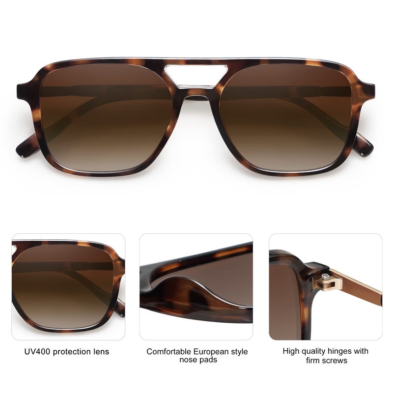SOJOS Retro Aviator Sunglasses for Women Men,Trendy Rectangle Womens Mens Shades Sun Glasses SJ2202 Tortoise Frame Brown Grading Lens - Image 5