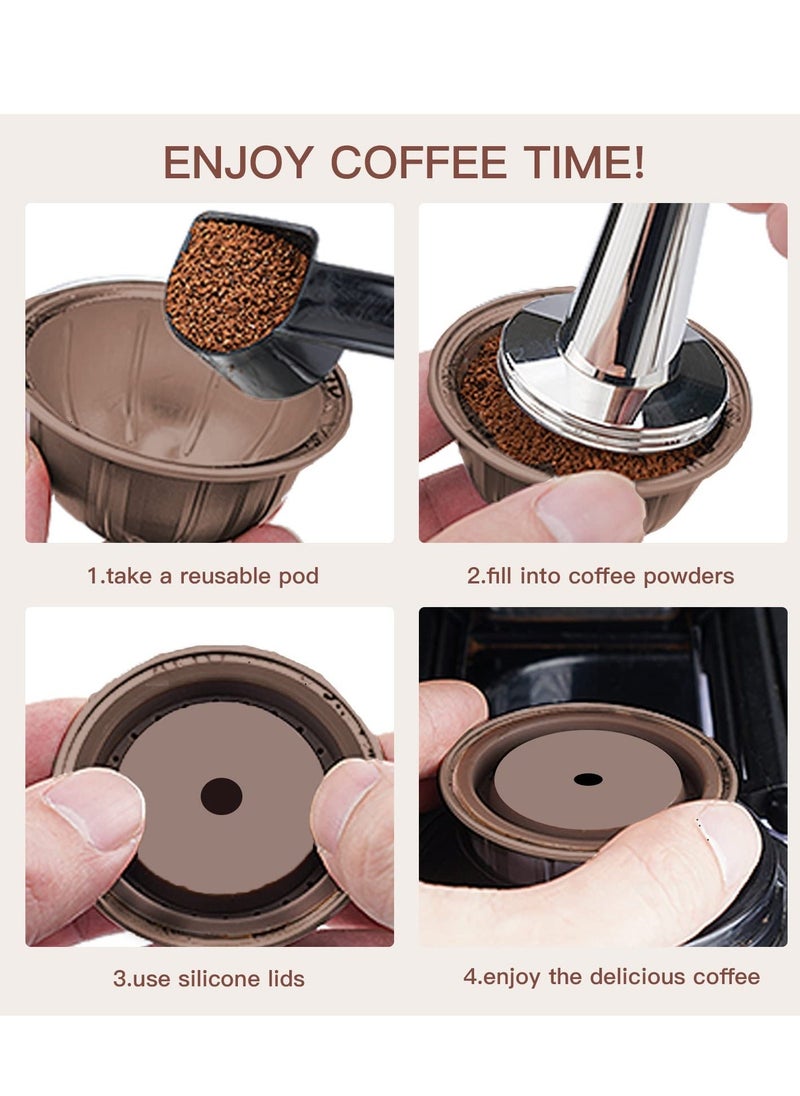 Reusable Vertuo Pods, Refillable Coffee Capsule for Vertuoline & Pod, 230ml Pods Compatible with Nespresso Machine, With 2Pcs Silicone Lids, Scoop, Brush (5PCS)