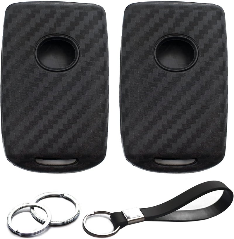 INFIPAR 2pcs Compatible with Mazda 3 6 3 Sport CX-3 CX-5 CX-9 CX-30 CX-50 CX-90 MX-5 Miata MX-30 EV Carbon Fiber Looks Black Key Fob Cover Case Key Chain Protector Keyless Remote Holder - Image 1