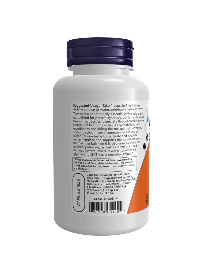 now Supplements Taurine 500 Mg Nervous System Health* Amino Acid 100 Veg Capsules - Image 4