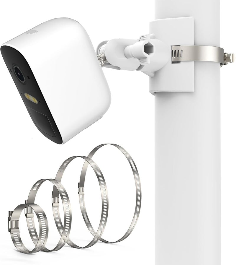 OkeMeeo Outdoor Mount for Arlo Pro 4/Pro 3/Pro 2/Pro/Ultra 2/Ultra/Arlo Essential/Reolink Wyze Cam, Floodlight & Others, Fits 1.96-7.87 inch Pipe Without Drilling (White, 1 Pack) - Image 1