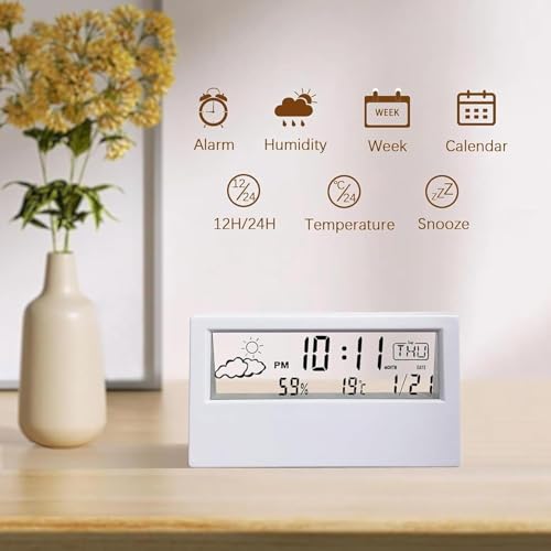Kadio Desk Clock, Digital Alarm Clock with Transparent Modern Design, Temperature, Humidity, Snooze, Aesthetic Home Decor, Office Decor, Battery Operated Table Clock for Bedroom, Office Shelf Etc - Image 3