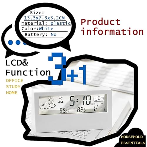 Kadio Desk Clock, Digital Alarm Clock with Transparent Modern Design, Temperature, Humidity, Snooze, Aesthetic Home Decor, Office Decor, Battery Operated Table Clock for Bedroom, Office Shelf Etc - Image 4