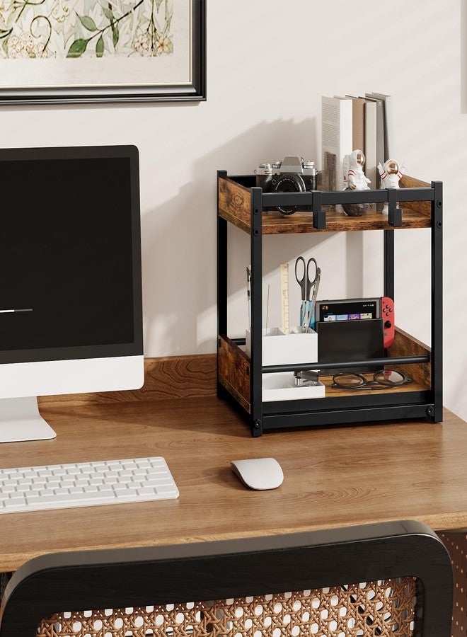 HOOBRO Kitchen Countertop Organizer, Corner Shelf Organizer, 2-Tier Spice Rack with Pull-Out Shelf and Hooks, for Kitchen, Office, Study, Bedroom, Living Room, Rustic Brown and Black BF08TL01 - Image 4